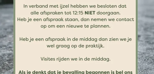 Ochtend spreekuur afgelast ivm code rood door ijzel